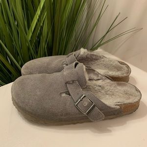 Birkenstock Shearling Boston Clogs Gray Size 38 Narrow